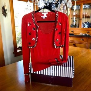 Sequenced edged rust bolero 2 piece sweater